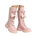 thumbnail image 4 of lsirc Girls Lace-Up Combat Boots with Side Zipper & Cute Bow, Knee-High Lug Sole Boots, Pink, US11.5(5-5.5Years), 4 of 9
