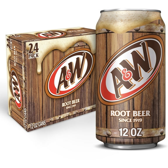 A&W Root Beer Soda Pop, 12 fl oz, 24 Pack Cans