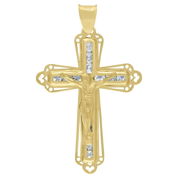 10kt Real Yellow Gold Unisex Cubic Zirconia Cubic-Zirconia Crucifix Cross Religious Charm Pendant