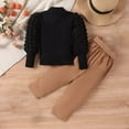 thumbnail image 2 of Odeerbi Toddler Girls Cotton Outfits High Neck Plaid Puff Sleeve Turtleneck Top + Solid Color Pants Set Black 4 Y, 2 of 8