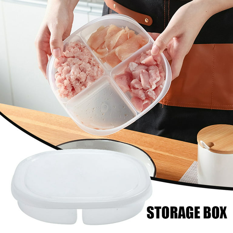 Round four compartment storage box storage box PP Food Storage Container  with Lid 4 Grids Large Capacity Food Storage Box Clear Fresh-keeping for