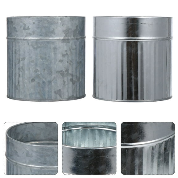 FRCOLOR  2 Pcs Tin Flower Pot Large Rustic Decor Vintage Home Silver