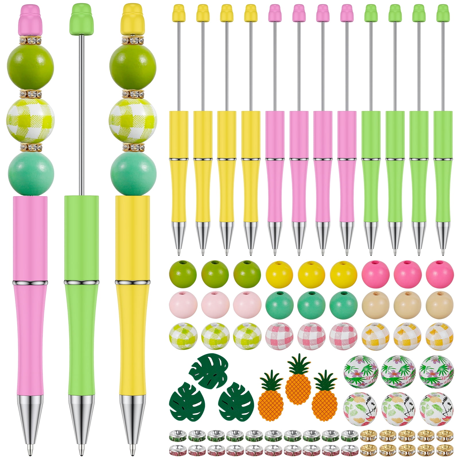 5pcs/set Beaded Ballpoint Pen With Diy Creative Design, 5 Colors