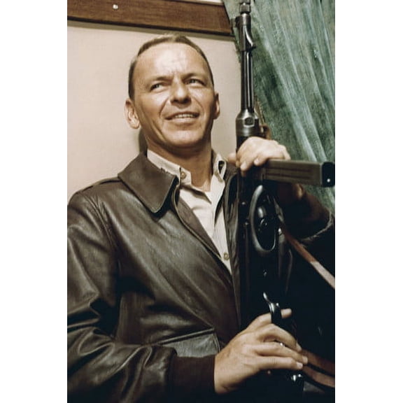 Frank Sinatra in Von Ryan's Express in leather jacket with machine gun 24x36 Poster