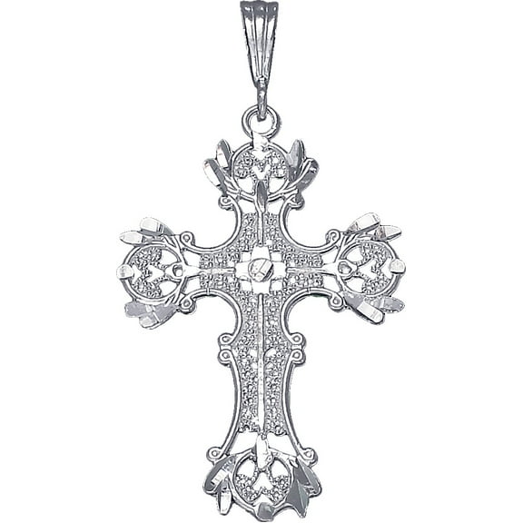 Large Sterling Silver Cross with Jesus Pendant Necklace with Diamond Cut Finish
