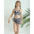 thumbnail image 6 of Usaibhir Girl Teen 3 Piece Outfit Set Cartoon Print Bikini Swimsuit with Drawstring Beach Skirt Cute Ruched Bathing Suit 8-14T, 6 of 8