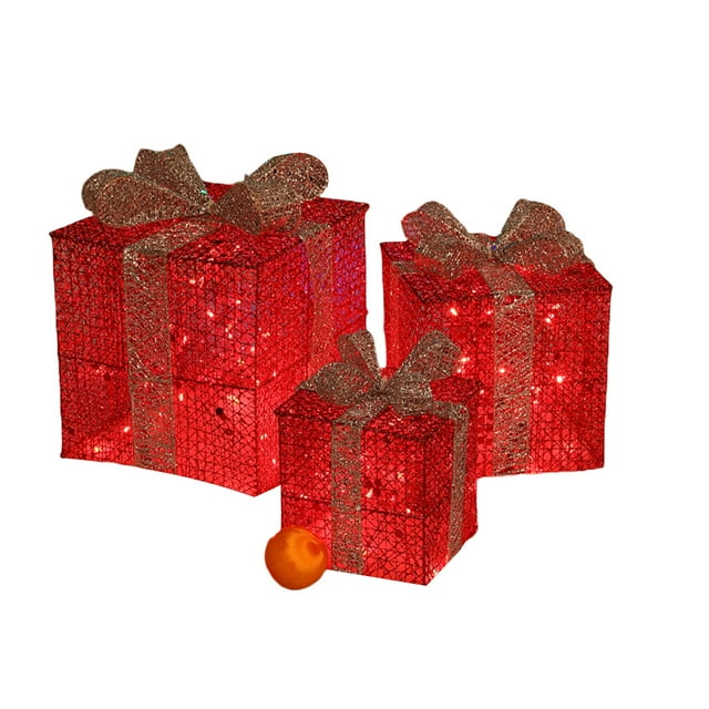 ITFABS Christmas Decoration Lighted Gift Box, Wrought Iron Christmas Layout