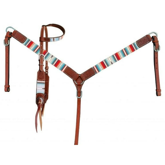 Showman Serape Southwest Print Leather Single Ear Headstall & Breast Collar Set