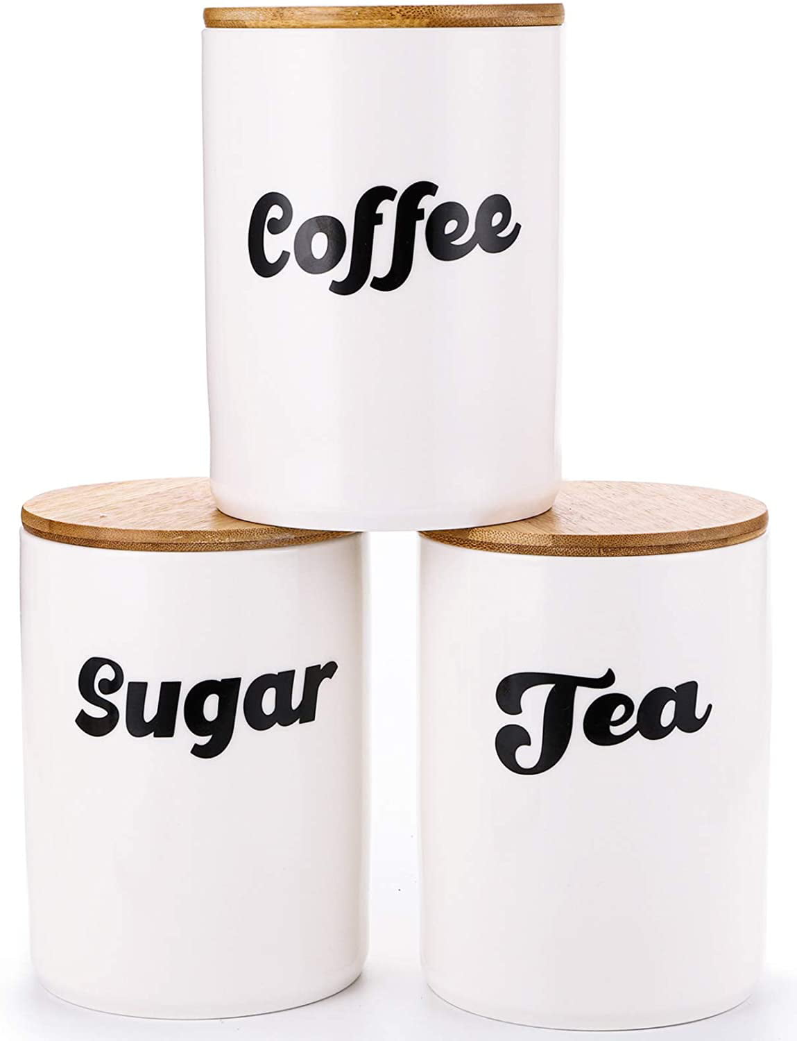 Sugar and Coffee Air Tight Jars Cannisters Storage Ceramic Round Set of 3 Tea