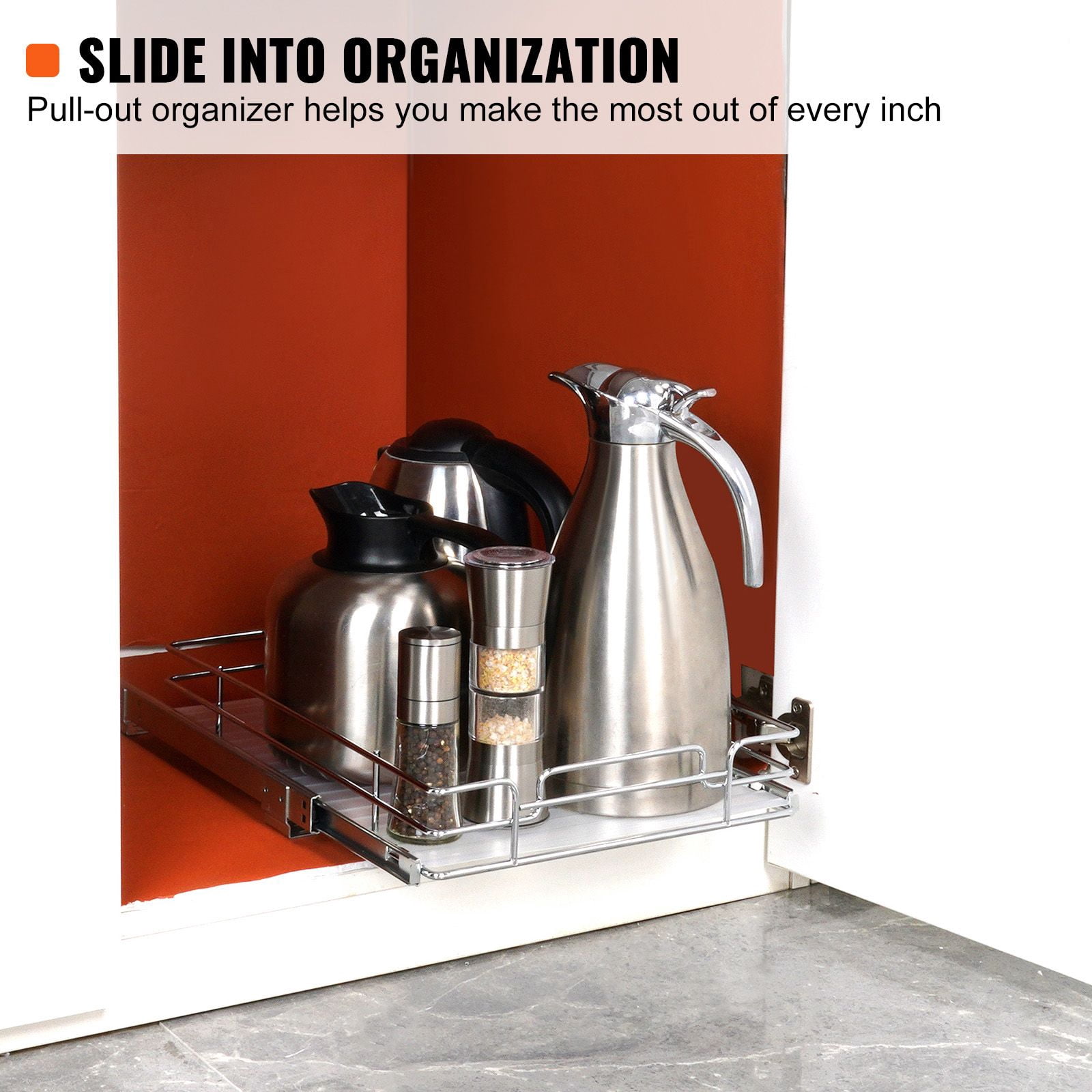 11" W x 21" H Pull Out Cabinet Organizer Heavy Duty Steel Slide Out Pantry Shelves for Under Sink Home Storage