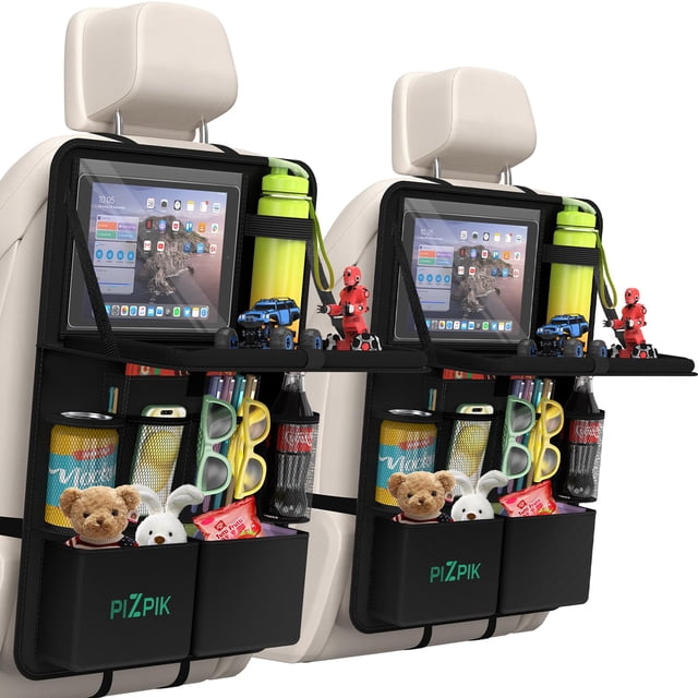 Organizador para asiento trasero del auto Plzpik con 11 bolsillos y bandeja plegable