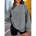 thumbnail image 6 of Women Oversized Sweatshirts Hoodie Fleece Crew Neck Long Sleeve Sweaters Comfy Fall Fashion Outfits Dark Grey S, 6 of 9