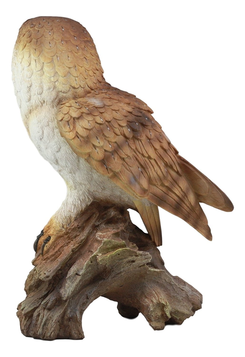 Large Realistic Common Barn Owl Swooping Over Tree Stump Glass Eyes Statue 30/"L
