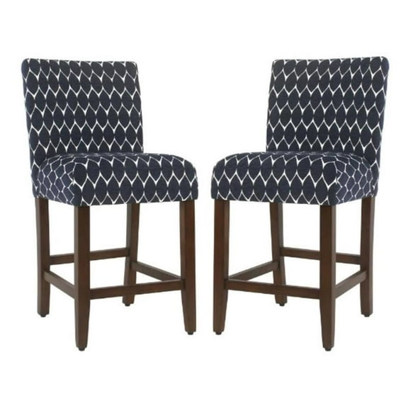 Home Square 24" Wood & Fabric Parsons Counter Stool in Textured Navy - Set of 2