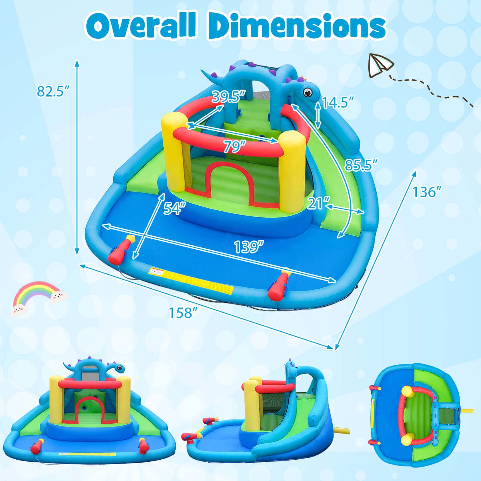 Infans Inflatable Water Slide Park w/Double Slides Jumping Area Splash Pool 950W Blower