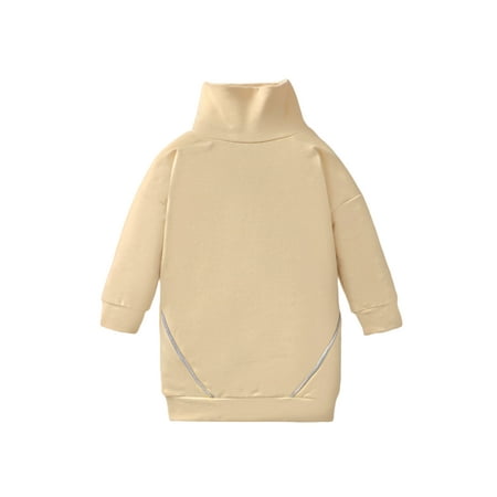 

Nokpsedcb Toddler Kid Girls Sweatshirt Dress Solid Color Turtleneck Long Sleeve Pullover Skirt Light Yellow 2-3 Years