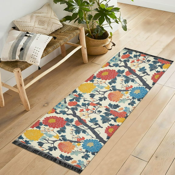 Yayeee Runner Rug for Bedroom 2'x6' Machine Washable Hallway Non Slip Mat, Vibrant Japanese Flowers
