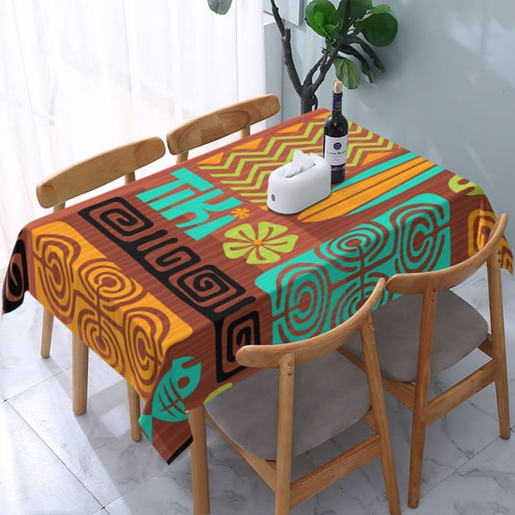 Retro Tiki Tribal Hawaiian Rectangular Tablecloth 54"x 72" Waterproof Rectangle Table Cover Cloth for Kitchen Dining Room Picnic Home Party