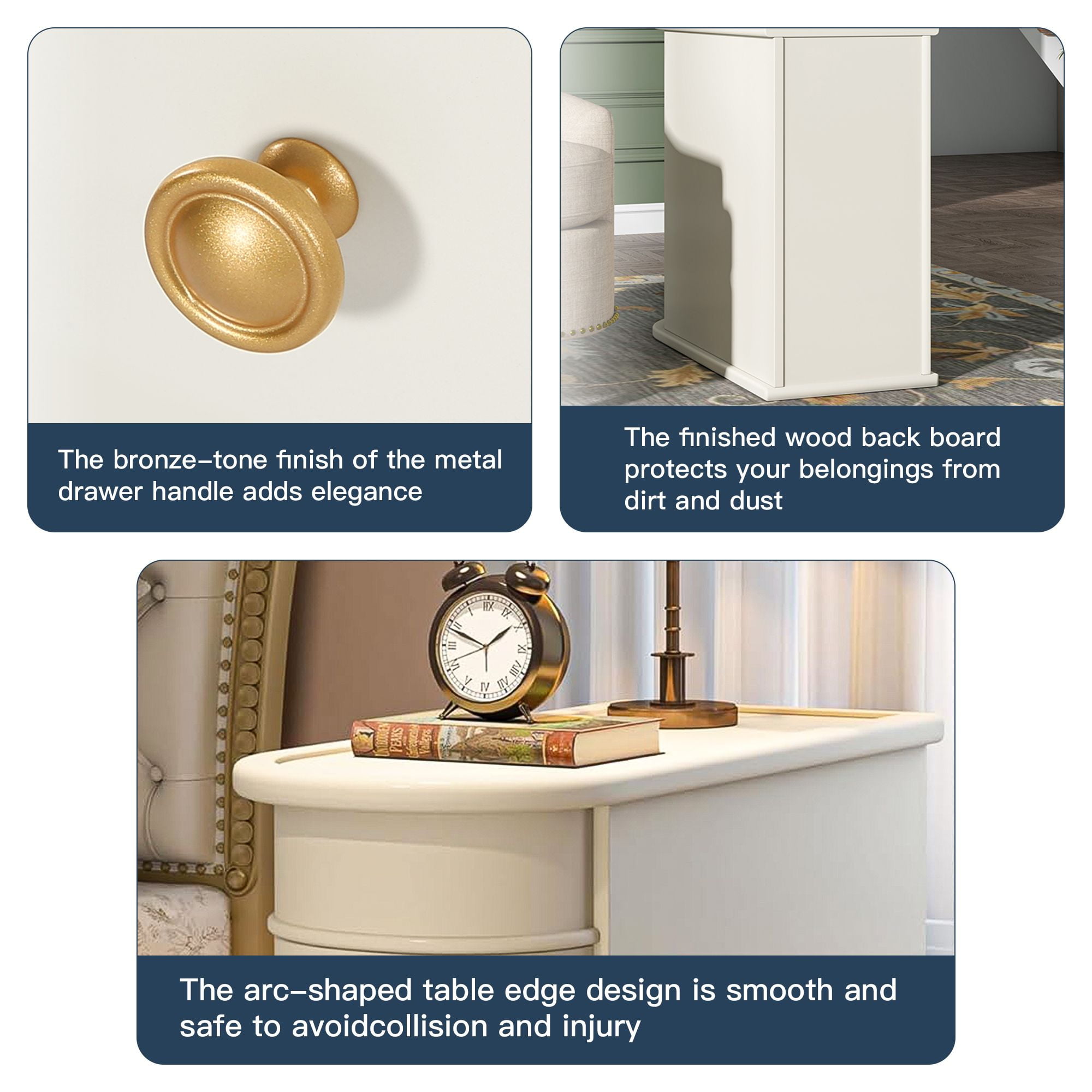 Demi Bonn Narrow Side Table with 2 Drawers, Wood Side End Table, Nightstand and Bedside Table with Storage, for Small Spaces, White