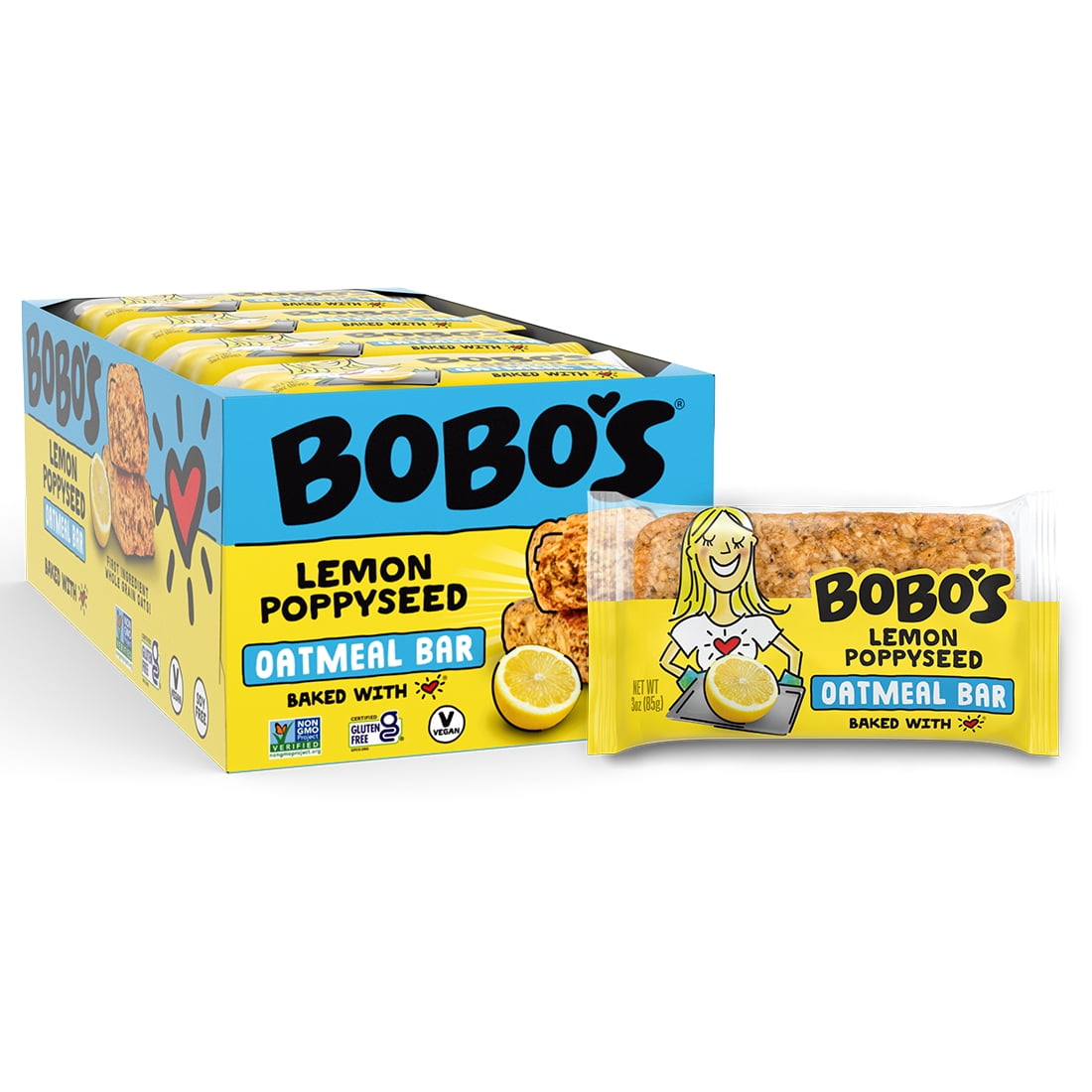 Bobo's Oat Bars, Gluten Free, Lemon Poppyseed, 3 Oz, 12 Count