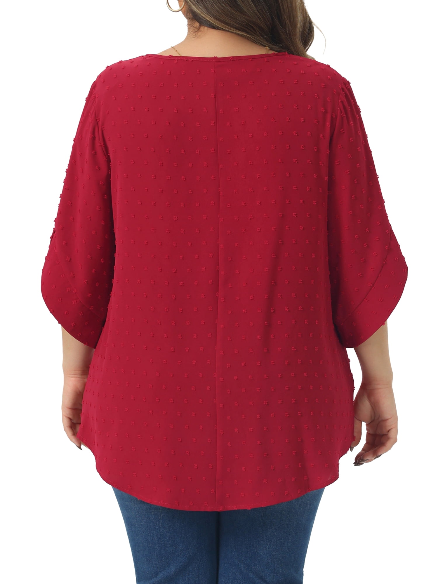 DARING DIVA Women's Plus Petal Sleeve Swiss Dots Blouse T-Shirt Tops 1X Burgundy