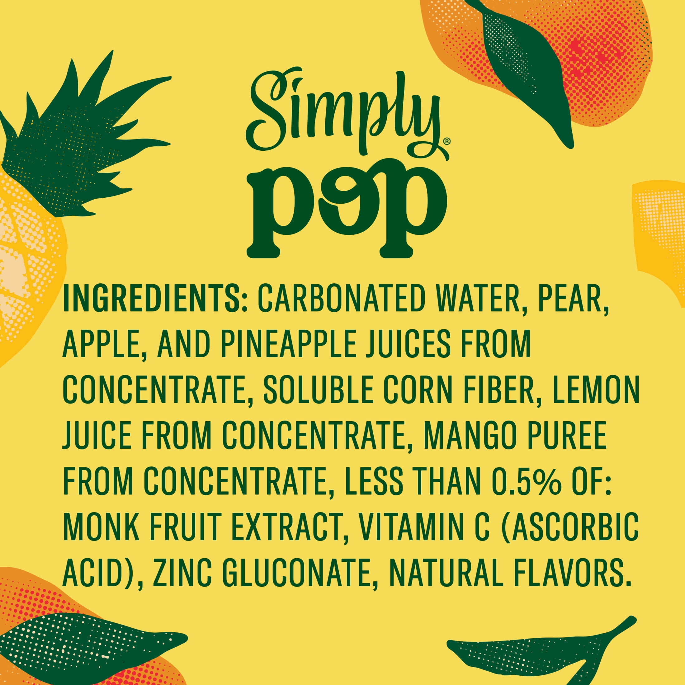 (12 pack) Simply Pop Prebiotic Soda Pineapple Mango Drink, 12 oz. can