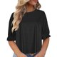 thumbnail image 1 of Fiudx Ofertas Del Día Blusa Superior de Camiseta Sólida Corta con Cuello Redondo de Talla Grande Informal para Mujer a La Moda, 1 of 4