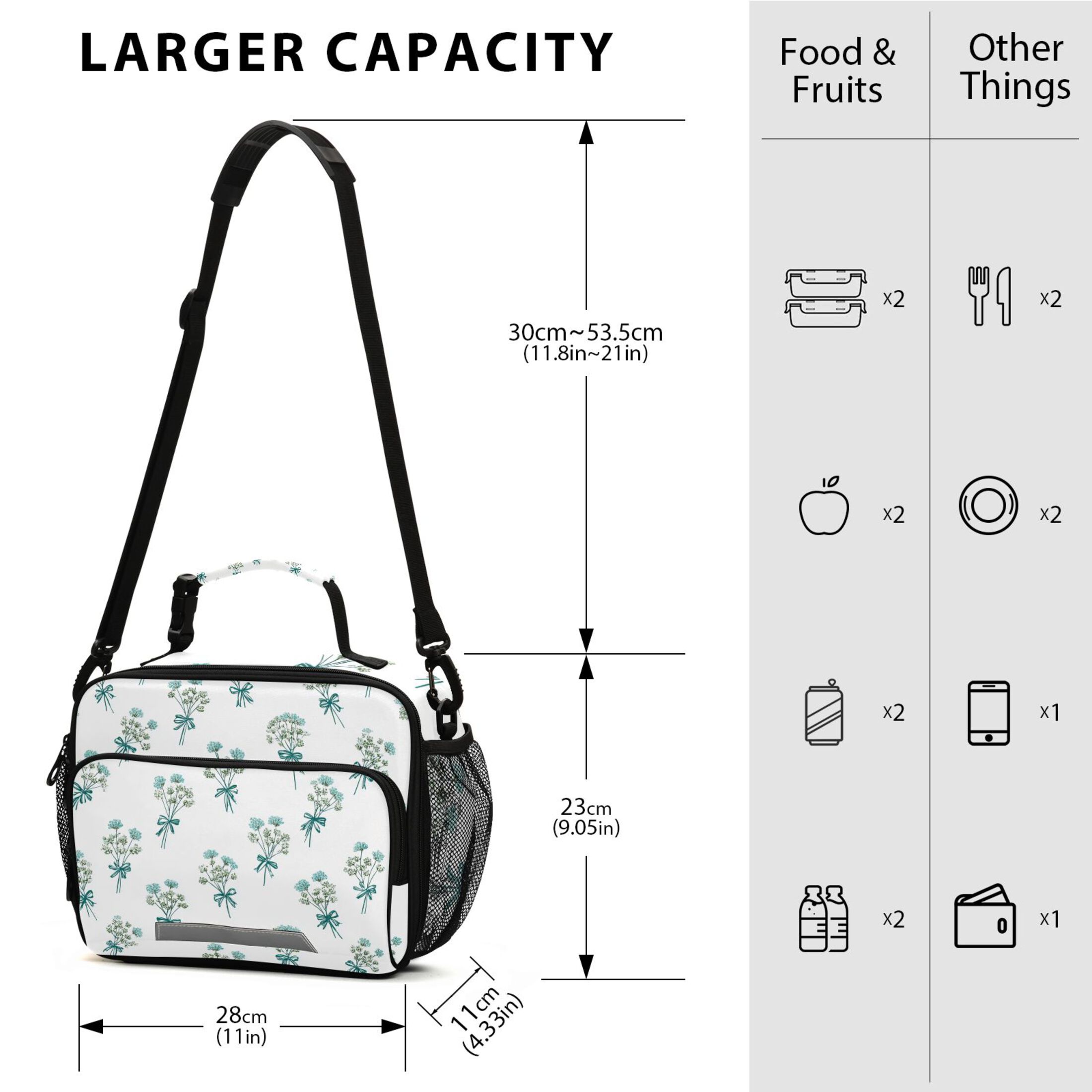 Blue Bowknots Tie on Flowers Insulated Lunch Bag Portable Cooler Bag Mommy Bag Large Capacity 6L