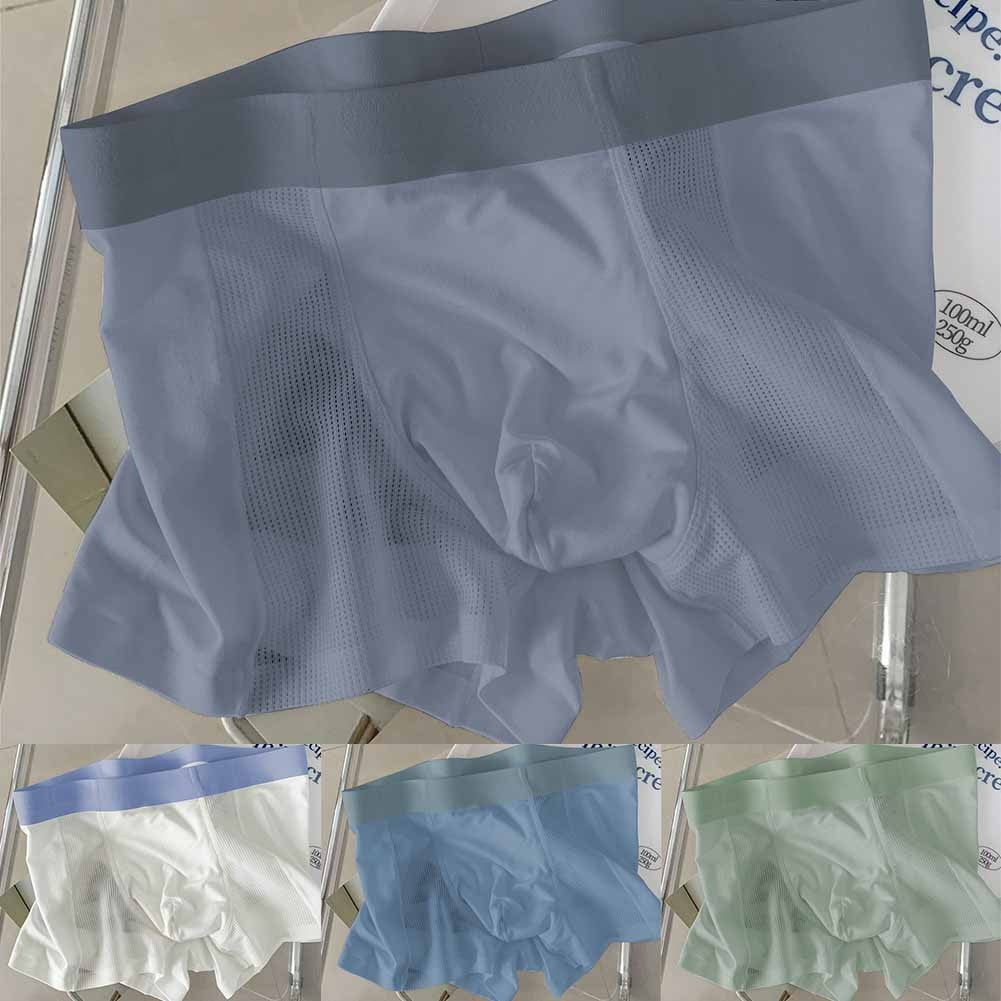 Mens Boxers Briefs Ice Silk Shorts Panties Underwear Long Bulge Pouch  Underpants