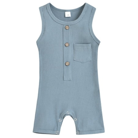 

Canrulo Newborn Infant Baby Girls Solid Color Round Neck Sleeveless Vest Style Jumpsuit Lake Blue 12-18 Months