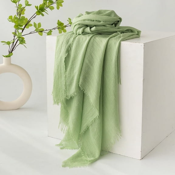 ERDOUY Elegant Personalized Scarf, Summer Cotton and Hemp Scarf Solid Color Simple Sunscreen Shawl High Grade Feel Scarf, Scarf Headband (Light Green)