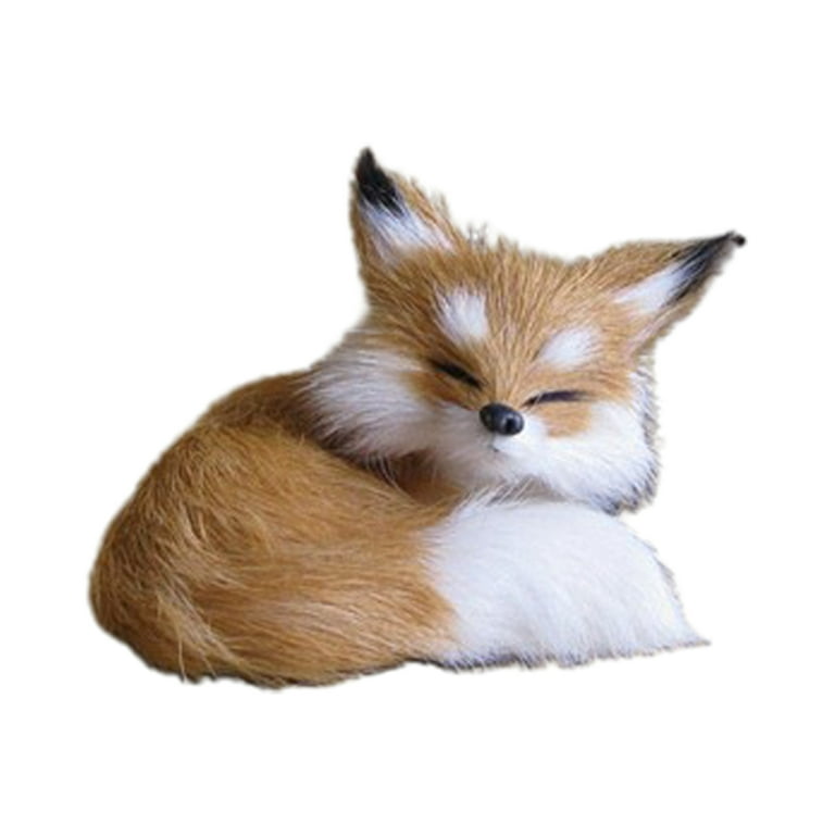 Grofry Simulation Fox Toy Realistic Adorable Plastic Fleece Long Plush Cute Squatting Fox Model for Home Light Brown