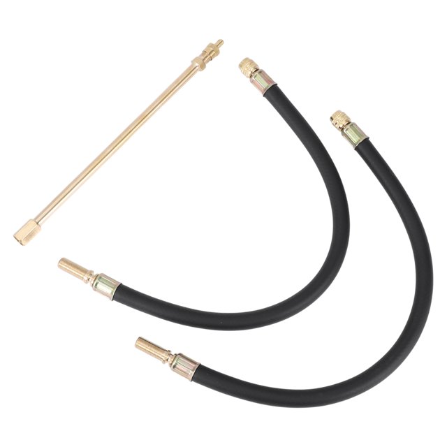 1 Juego de Extensión de Válvula de Neumático de Cobre a 180 Grados con Adaptador de Inflación de Válvula de Neumático de Plástico Flexible de 350 mm para Coche, Motocicleta, RV, Camión, Bicicleta