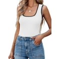 thumbnail image 4 of Women'S Square Neck Tank Tops Summer Sleeveless Shirts Casual Slim Fitted Color Block Ribbed Tanks White S, 4 of 9