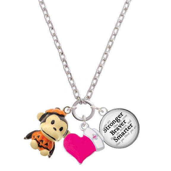 Delight Jewelry Resin Monkey in Pumpkin Costume - Hot Pink Heart Nurse Strong Zoe Necklace