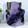 thumbnail image 4 of Tropical Soft Flannel Fleece Throw Blanket, Caribbean Island Landscape at Night Full Moon Sailboat and Palm Trees, Cozy Plush for Indoor and Outdoor Use, 70" x 90", Black Lavender White, by Ambesonne, 4 of 5