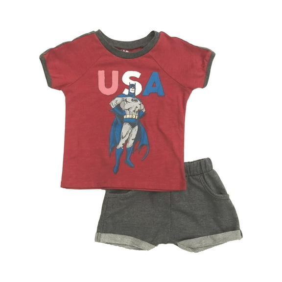 DC Comics Infant & Toddler Boys Outfit Red USA Batman T-Shirt & Shorts Set 3T