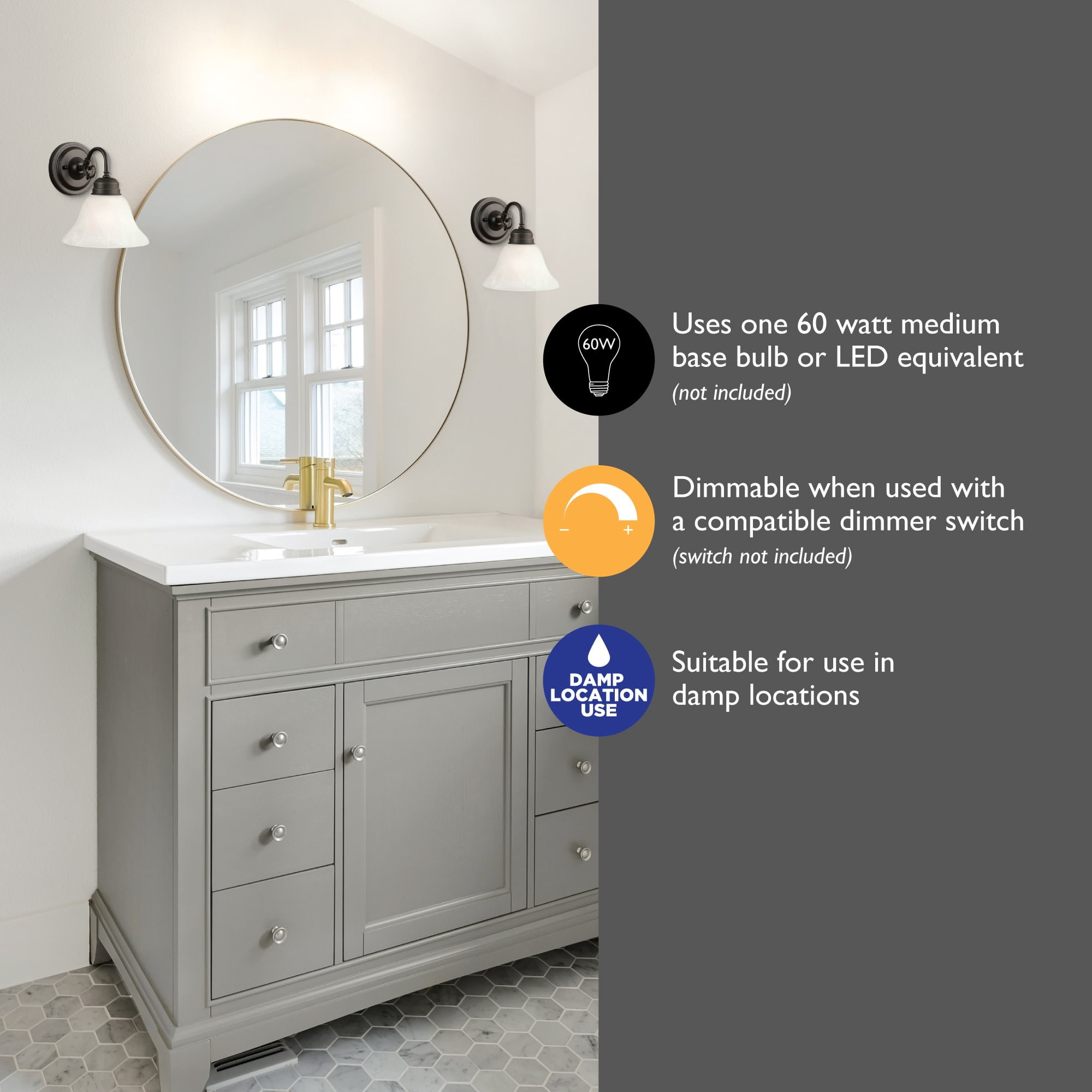 Design House Millbridge 1-Light Dimmable Wall or Vanity Light, Oil Rubbed Bronze