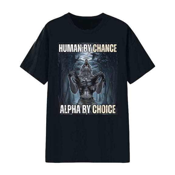 Tiweut Casual Women Tops Human By Chance Alpha By Choice Cool Funny Alpha Wolf Meme T-Shirt,Black,L