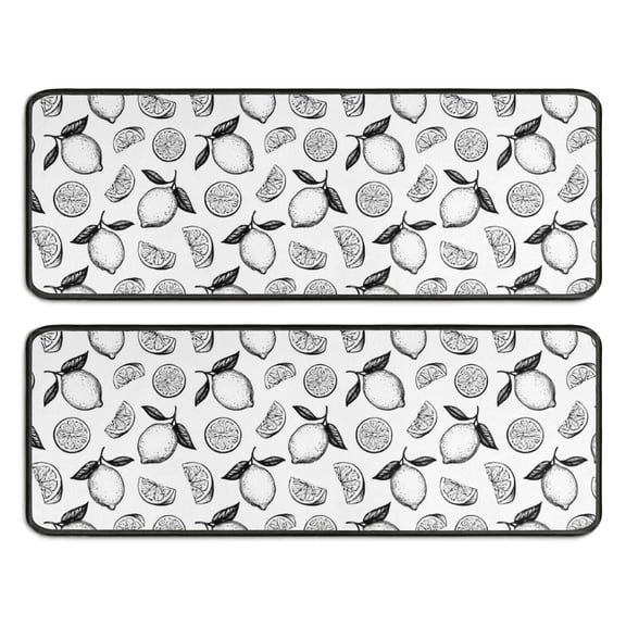 Kitchen Rugs Sets Of 2,BlackWhite Lemon Fruit Slices White Pattern Anti Fatigue Kitchen Mat Rugs Non Slip Washable,Decorative Kitchen Floor Mats for Kitchen,Sink,Laundry,17"x47" 17"x47"