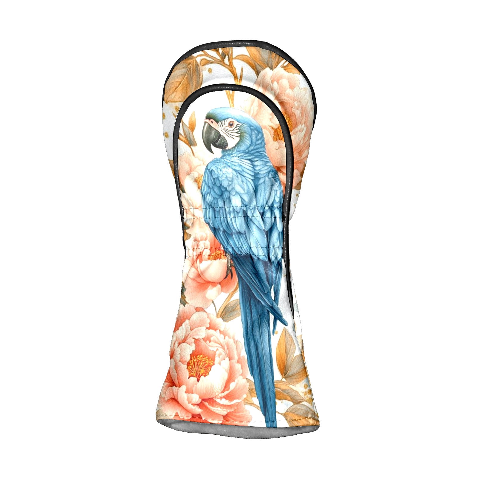 Golf Club Head Covers - Parrot & Peony Design, PU Leather, Waterproof, Fits Fairway Woods/Hybrid, Unisex, Fits Most Brands