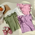 thumbnail image 4 of GYRATEDREAM Toddler Baby Girls Summer T-Shirt Kids Blouse Basic Plain Ruffle Sleeve Tee Top Children Cotton Casual Clothes for 2-7 Years, 4 of 6