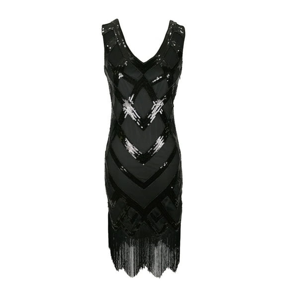 1920s Sequin Art Deco Ladies Womens Fancy Dresses Reproductions Black