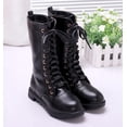 thumbnail image 3 of Kid's Girls Leather Lace-Up Zipper Mid Calf Combat Riding Winter Boots (Toddler/Little Kid/Big Kid), 3 of 7