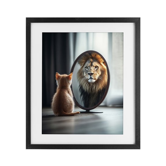 Stupell Industries Contemporary Kitten Becomes Lion Illusion Black Framed Print Under Glass, 13 x 16, by Scott Stulberg