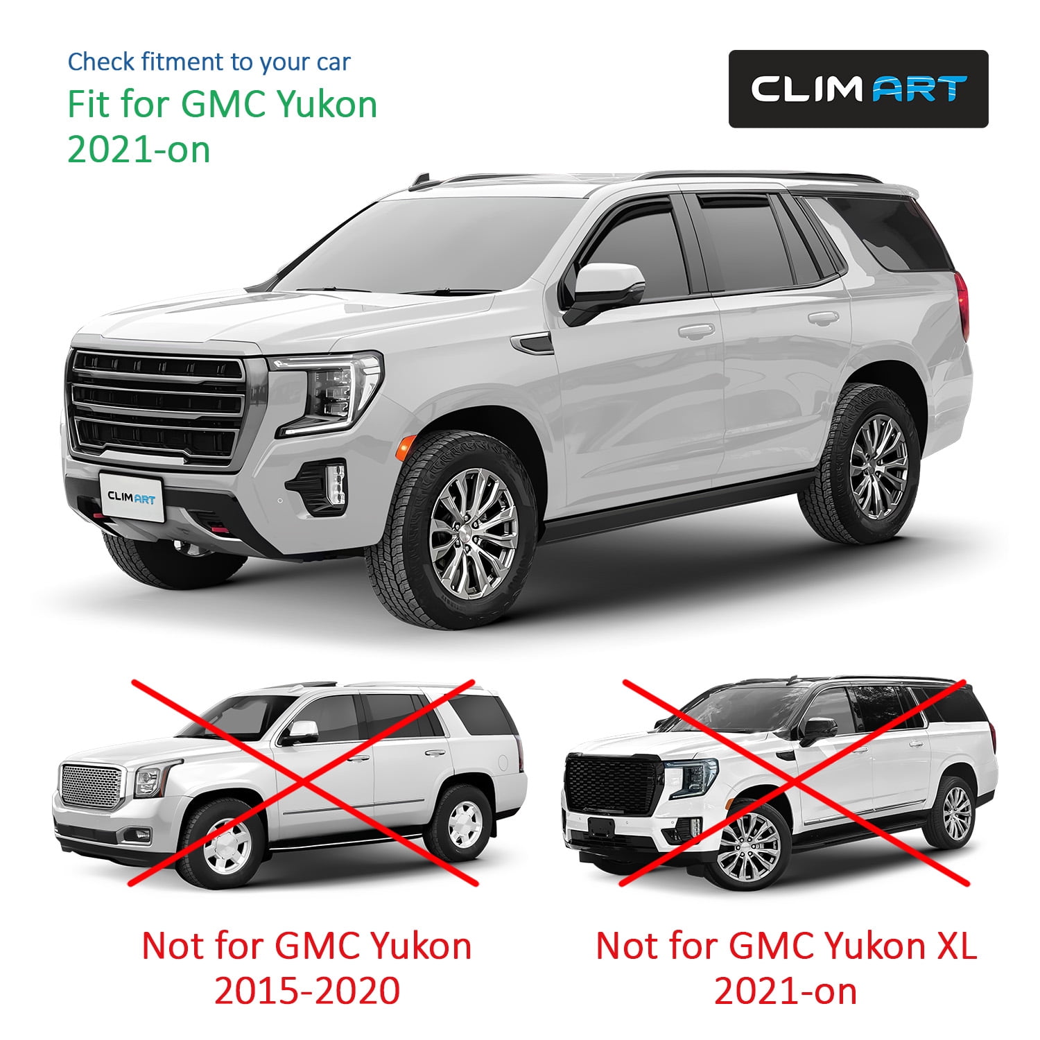 CLIM ART in-Channel Incredibly Durable Rain Guards for GMC Yukon 2021-2026, Original Window Deflectors, Vent Window Visors, Vent Deflector, 4 pcs. - 621188
