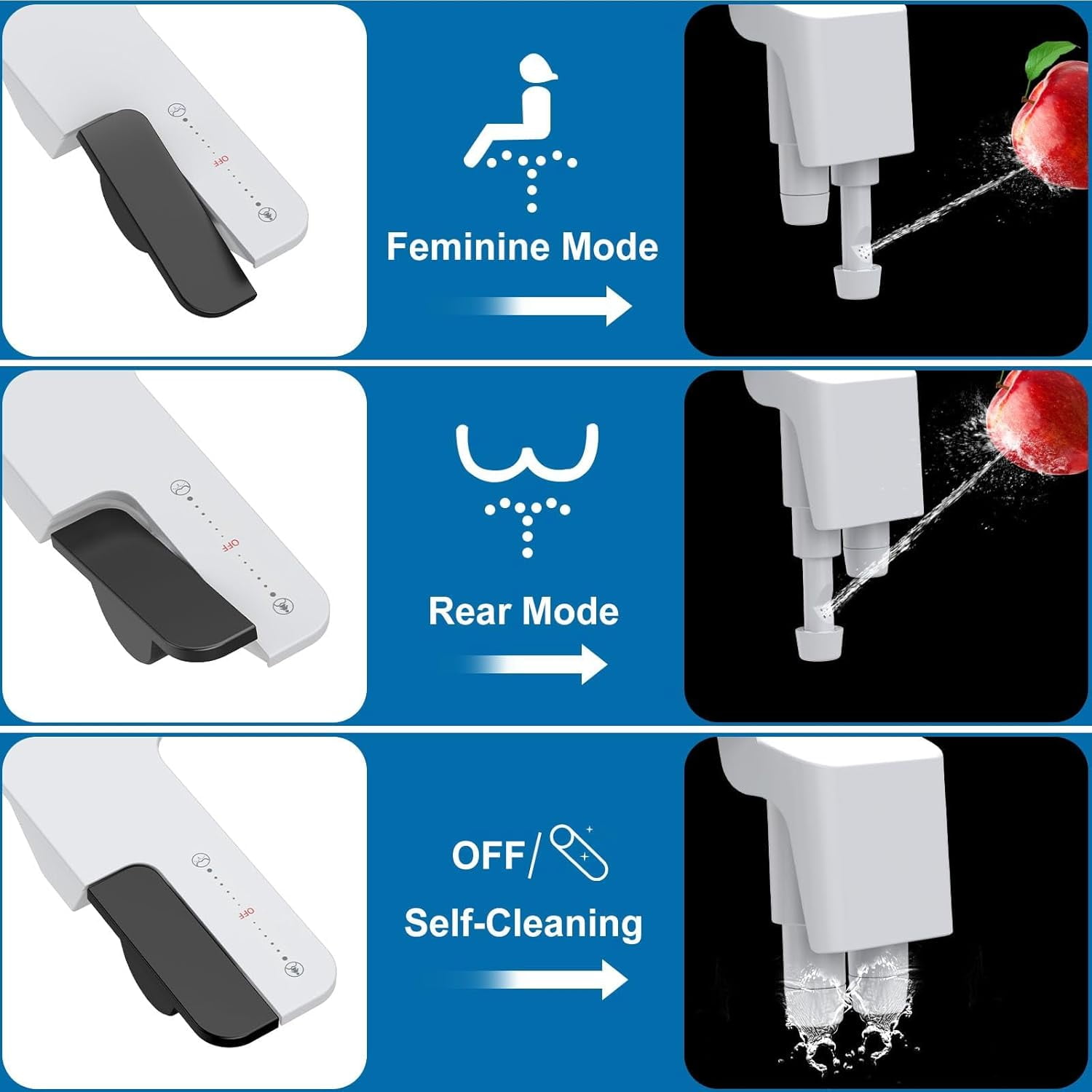 ChaoLink Bidet Attachment for Toilet with Water Pressure Control and Self-Cleaning Dual Nozzles, Black Toggle