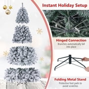 Costway 7.5 FT Pre-Lit Flocked Cedar Christmas Tree Hinged White