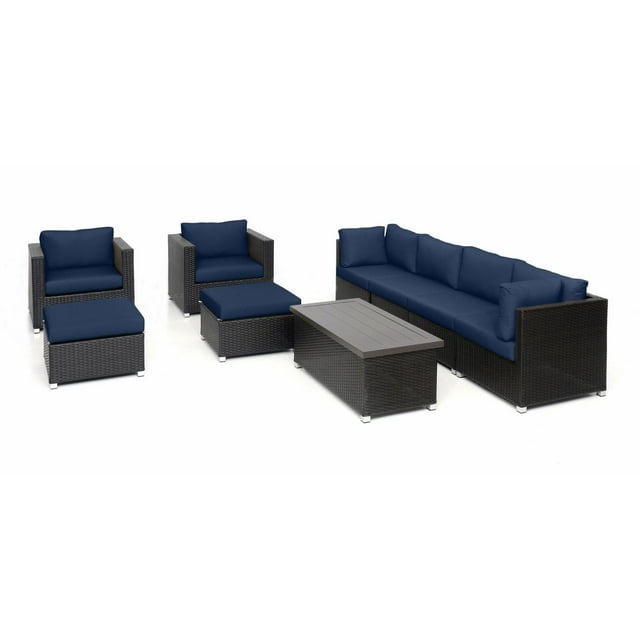 Innesbrook Collection 9-Piece Aluminum Patio Conversation Set with Navy Cushions