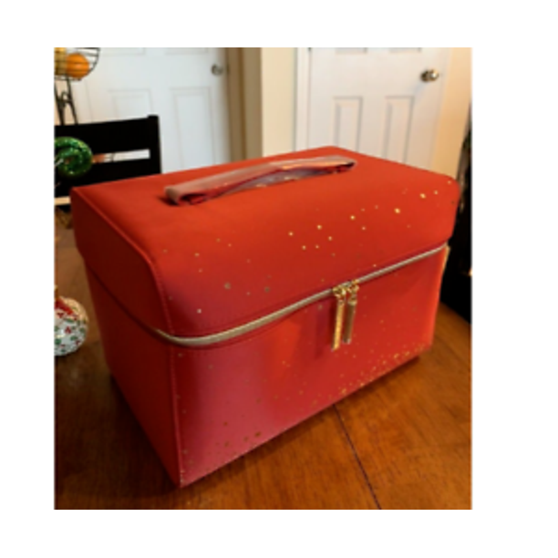Estee Lauder Red Velvet w/Gold Stars Cosmetic Makeup Bag Train Case